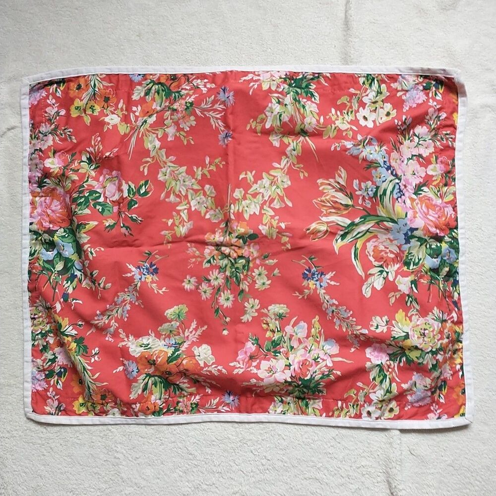 Vtg Ralph Lauren Belle Harbor Sham Red Floral Cotton Standard Size 1x